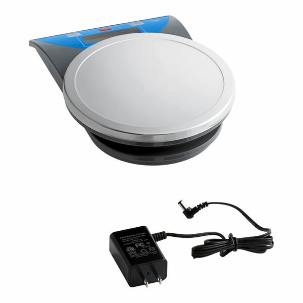 A black AvaWeigh digital portion scale with a power cord.