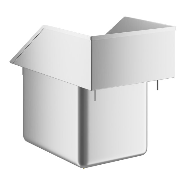 A stainless steel drop-in sink bowl with a tapered lid.