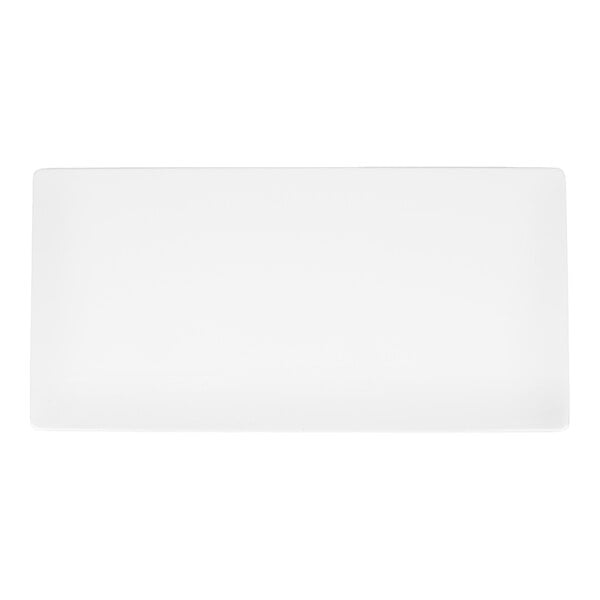 A rectangular, flat, white platter with smooth edges.