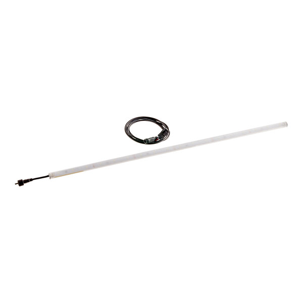 A white tube with a black wire and black handle.