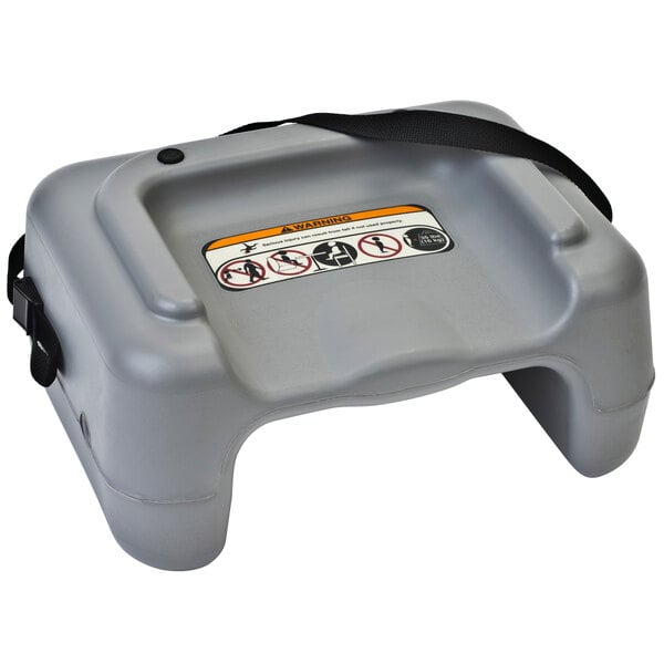 A gray Koala Kare plastic booster seat with a black safety strap.