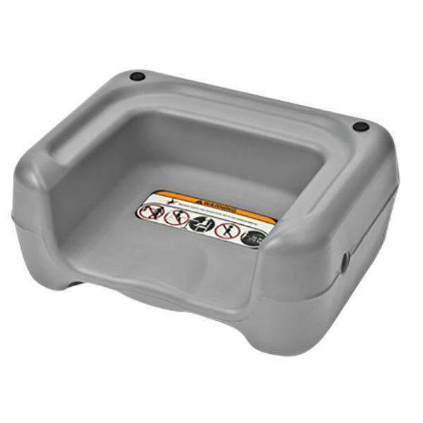 A Koala Kare gray plastic booster seat with a label on it.