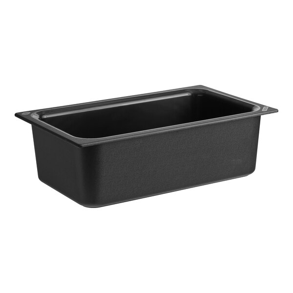 A Carlisle black plastic container with a lid.