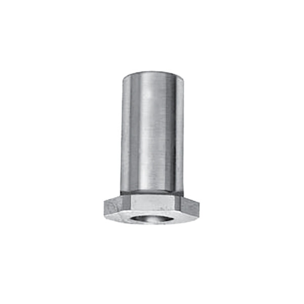 A close-up of a silver metal swivel nut.