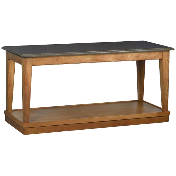 A wooden rectangular Bon Chef banquet table with a dark maple finish.