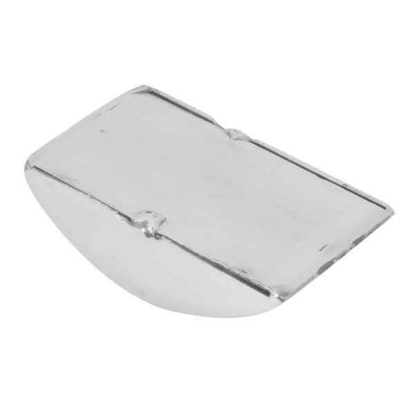 A silver stainless steel Clipper Mill table card holder with a curved edge.