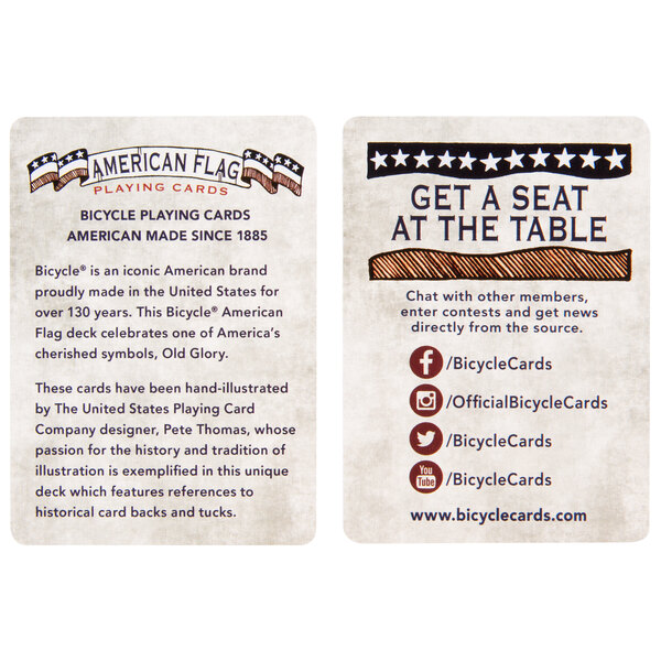 Bicycle American Flag playing cards on a table with the backs of the cards showing.