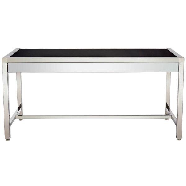 A black and silver rectangular Bon Chef Freedom Tower table with a white top.