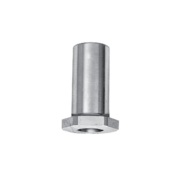 A close-up of a silver metal bolt with a stainless steel nut.