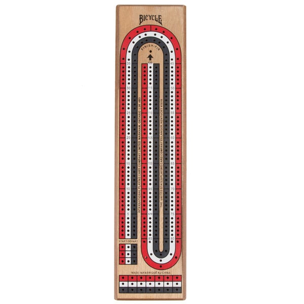Red and Blue Bicycle 3-Track Cribbage Board Bundle with 2 Bicycle Standard Playing Cards