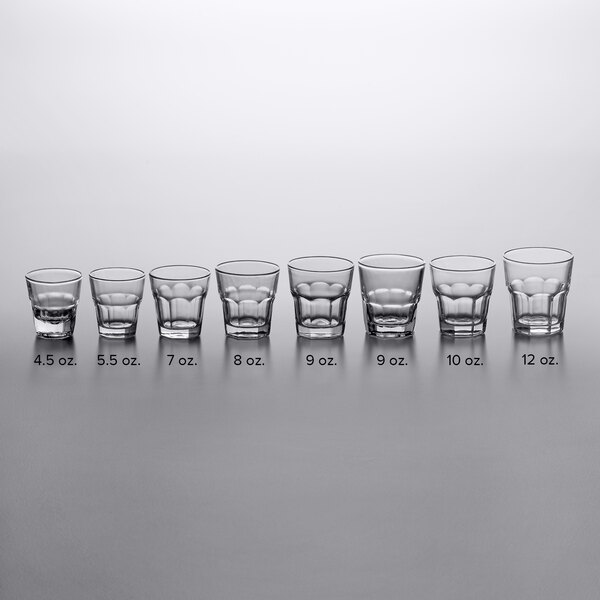 A row of Anchor Hocking New Orleans double old fashioned glasses.
