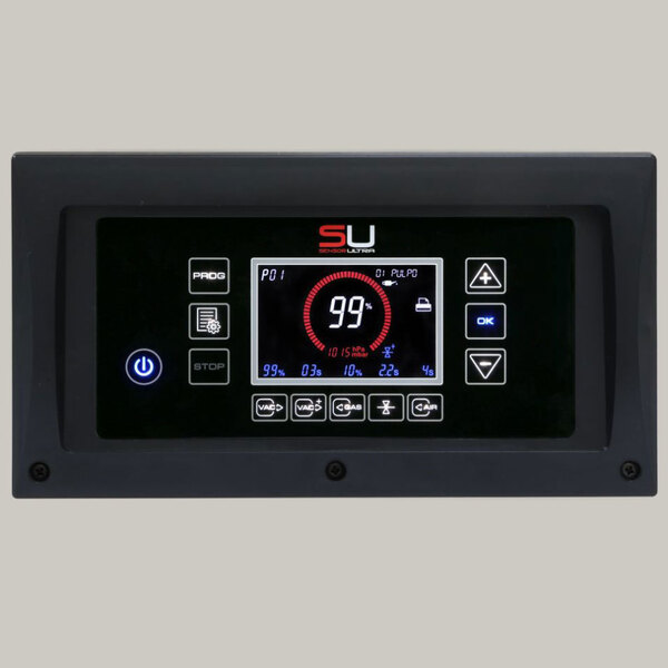 A black rectangular Sammic chamber vacuum packaging machine with a digital display and buttons.