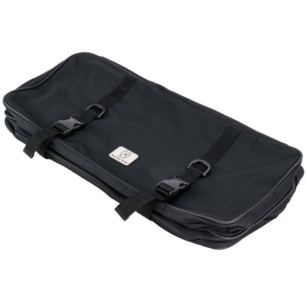 A black Mercer Culinary knife case with straps.