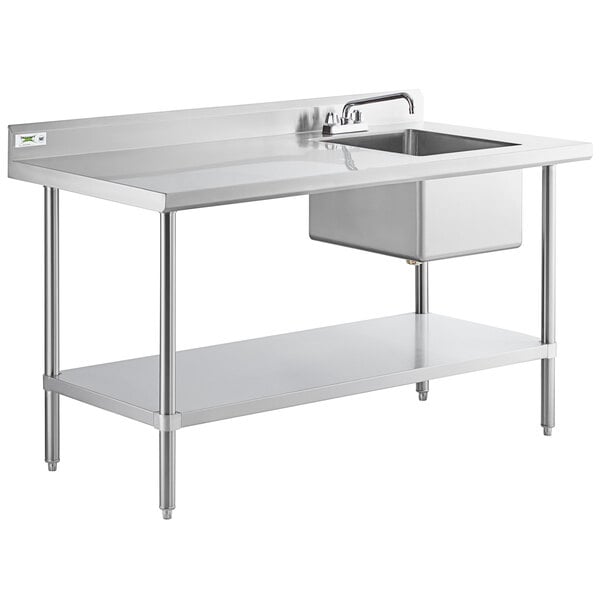 Regency 30" x 60" 16 Gauge Stainless Steel Work Table with Sink and Faucet - Sink on Right