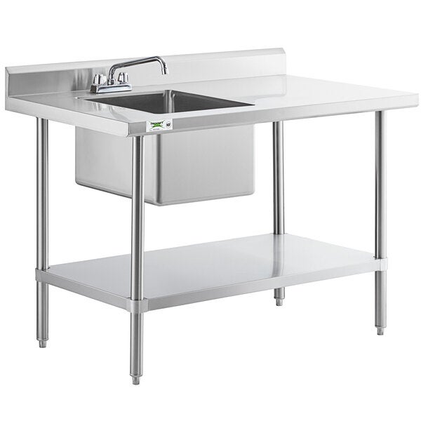 Regency 30" x 48" 16 Gauge Stainless Steel Work Table with Sink and Faucet - Sink on Left
