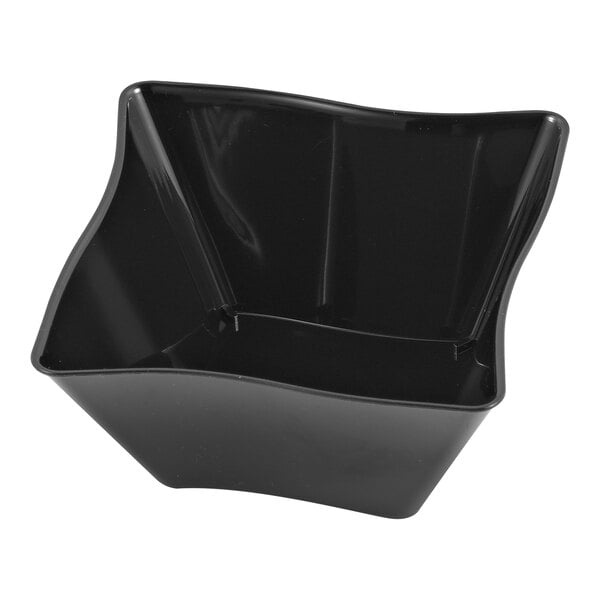 A black plastic Fineline Wavetrends bowl with a curved edge.