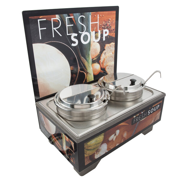 A Vollrath Tuscan soup merchandiser base with two pots on top.