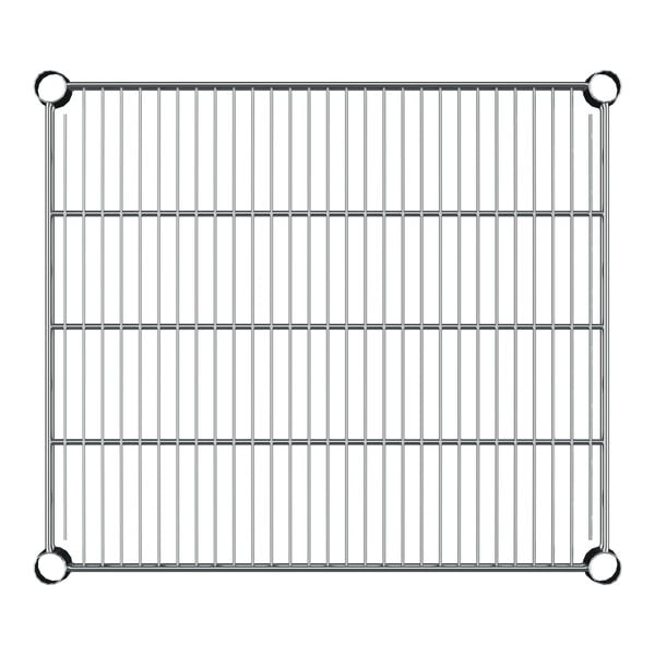 A Regency chrome metal grid shelf with metal rods.