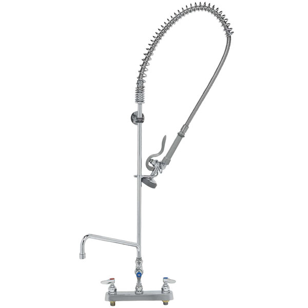 A T&S EasyInstall deck mounted pre-rinse faucet with hose.