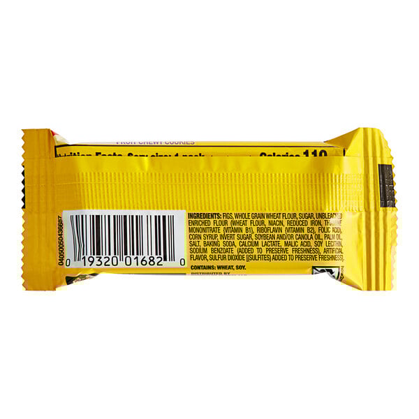 A yellow Nabisco Newtons package with black text and a bar code.
