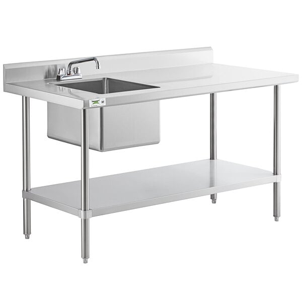 Regency 30" x 60" 16 Gauge Stainless Steel Work Table with Sink and Faucet - Sink on Left