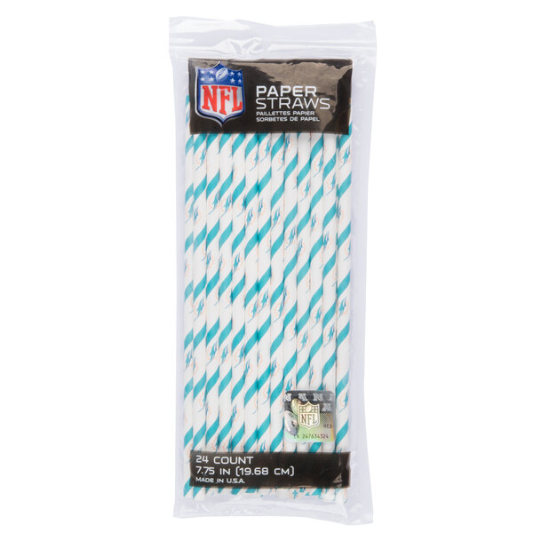 Creative Converting 059517 8 Miami Dolphins Jumbo Paper Straw