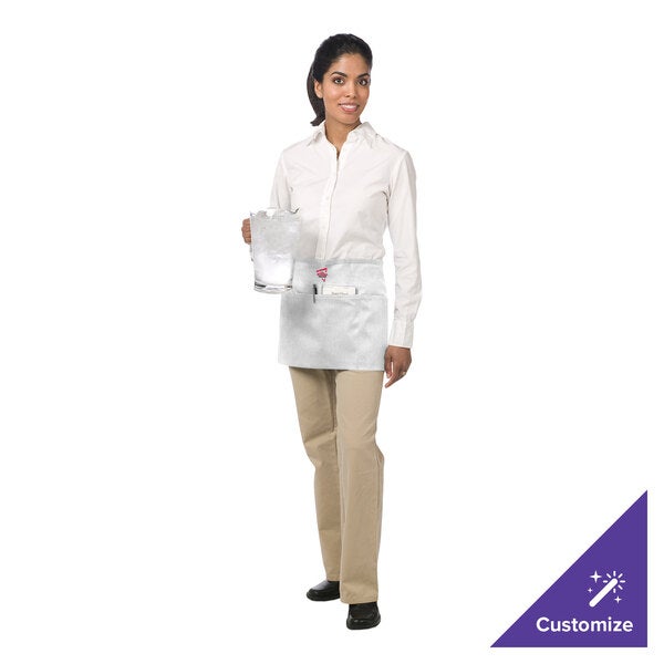 Chef Revival White Poly-Cotton Customizable Waist Apron with 3 Pockets - 12" x 24"