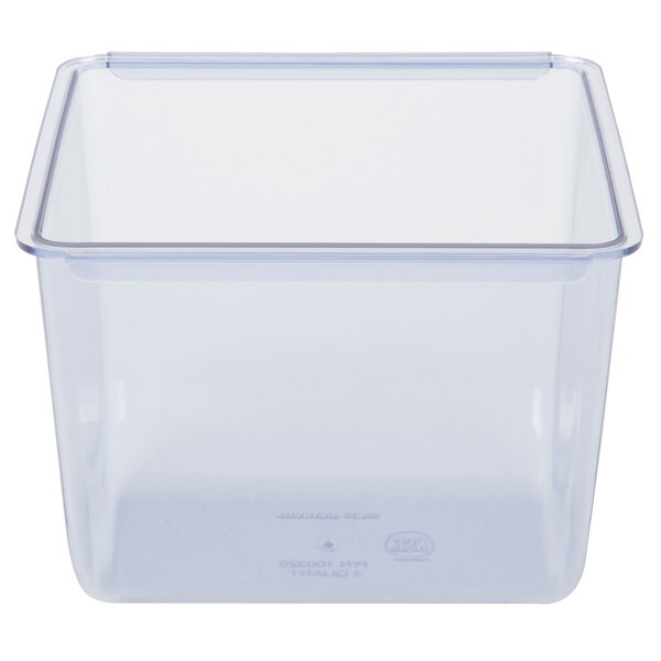 A clear plastic container with a clear lid.