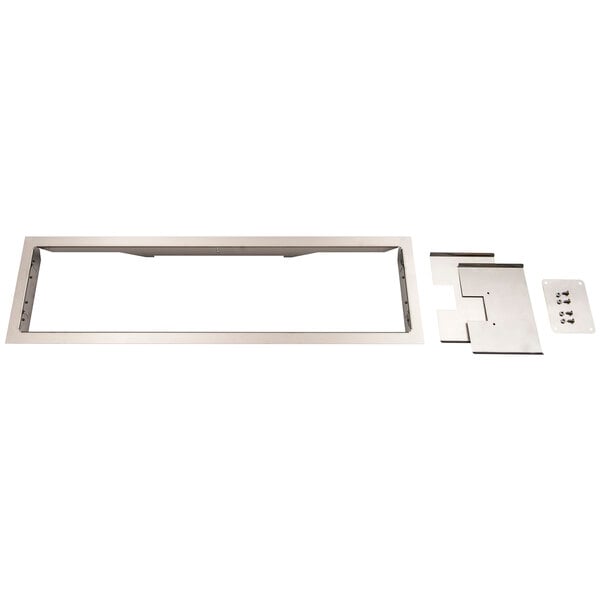 A stainless steel rectangular frame with screws.