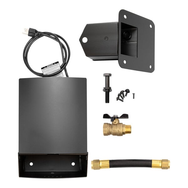 A black rectangular Bromic Heating wall bracket with a hole in it.