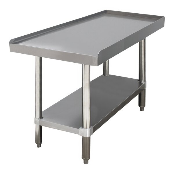 An Advance Tabco stainless steel equipment stand with a galvanized undershelf.