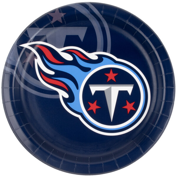 A Tennessee Titans paper dinner plate with the team logo.