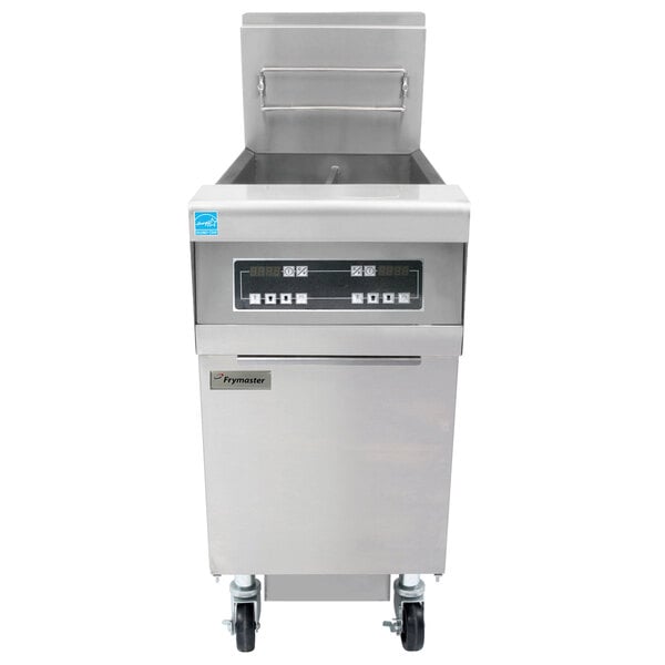 A Frymaster gas floor fryer with a stainless steel top.