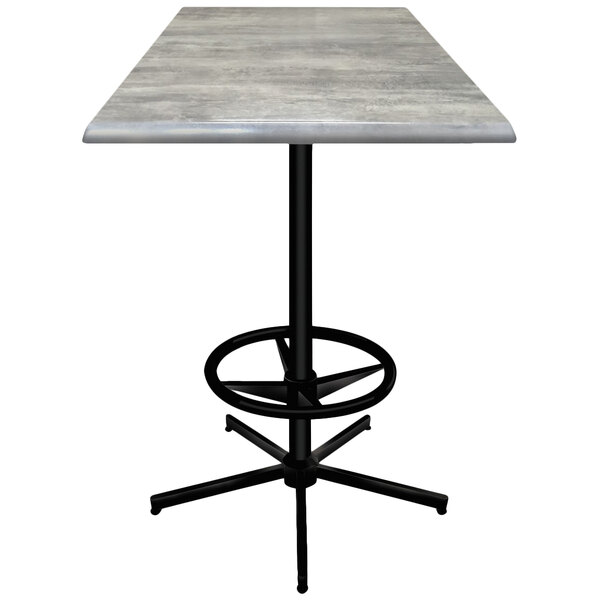 A Holland Bar Stool square outdoor bar height table with a greystone top and black base.