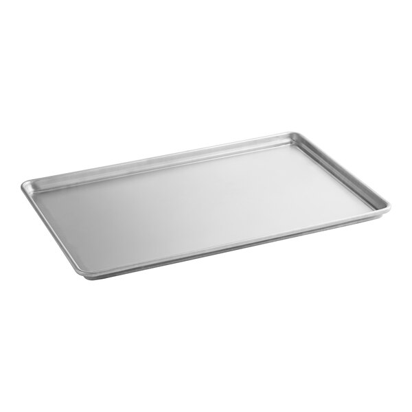 A Chicago Metallic wire in rim aluminum sheet pan on a counter.