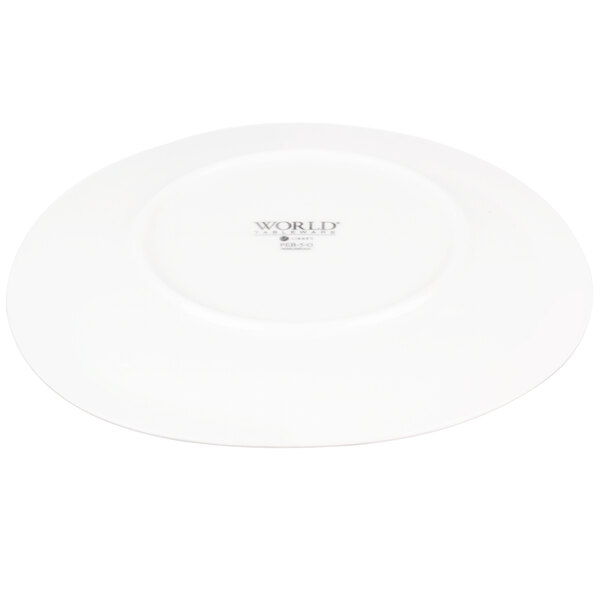 A white Reserve by Libbey Pebblebrook porcelain plate with black text.