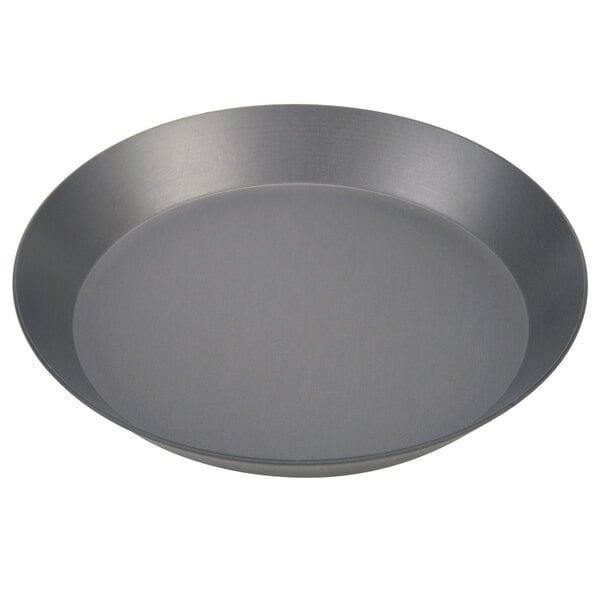 An American Metalcraft 13" hard coat anodized aluminum pizza pan with a black rim.