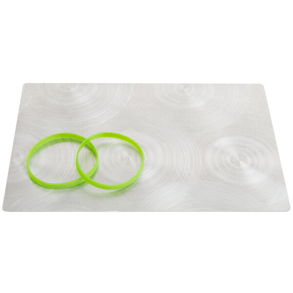 A Menu Solutions Alumitique aluminum menu board with green rubber bands.