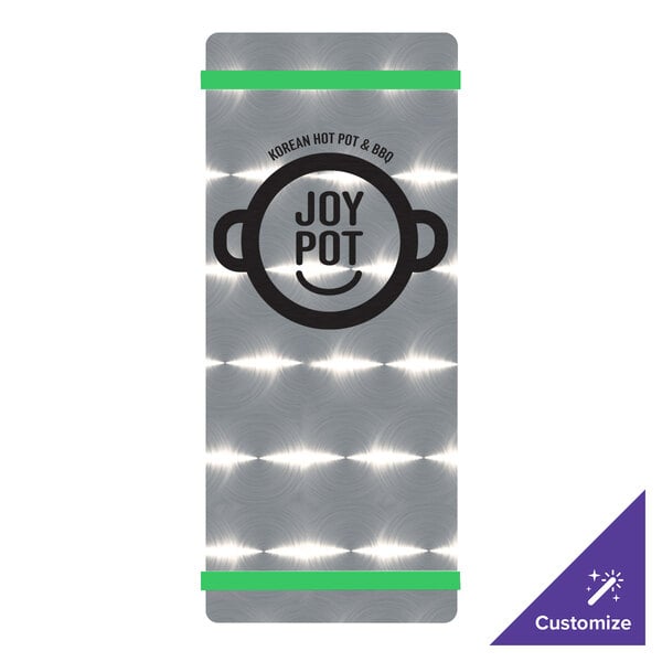 A Menu Solutions Alumitique menu board with green bands and a swirl pattern.