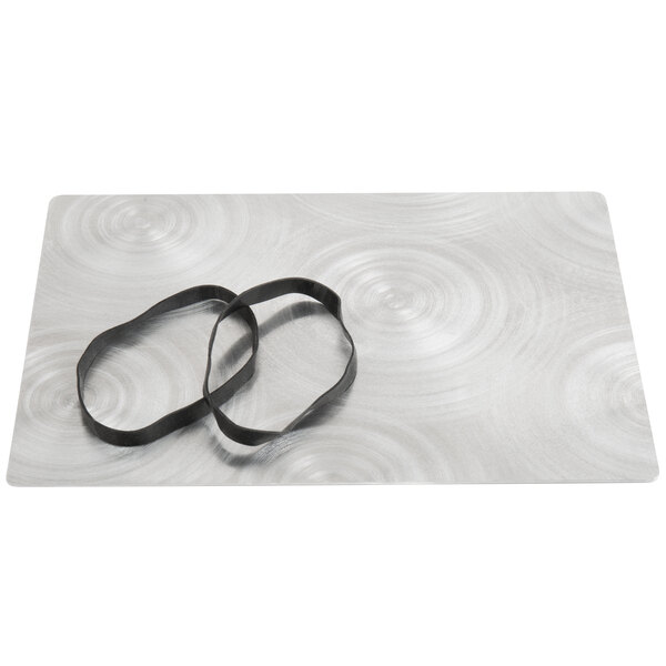 A silver Alumitique menu board with black rubber bands.