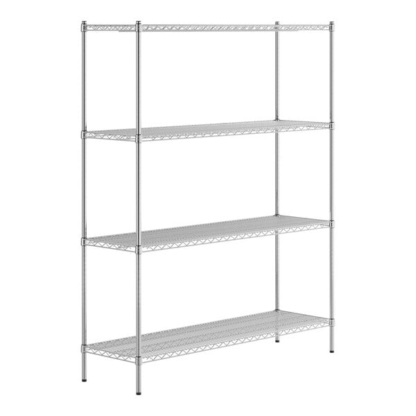 A Regency stainless steel wire shelving unit with four shelves.