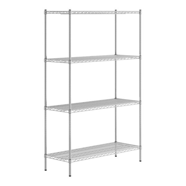 A Regency stainless steel wire shelving unit with four shelves.