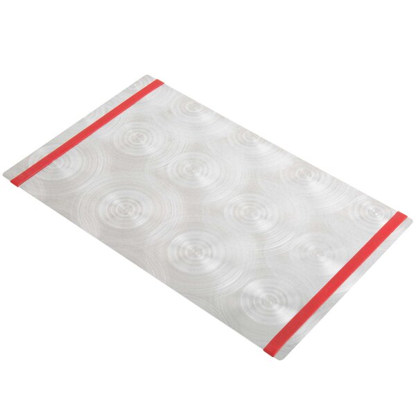 A white rectangular Menu Solutions aluminum board with red bands on the sides.