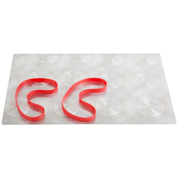 A Menu Solutions Alumitique menu board with red bands on a white surface.