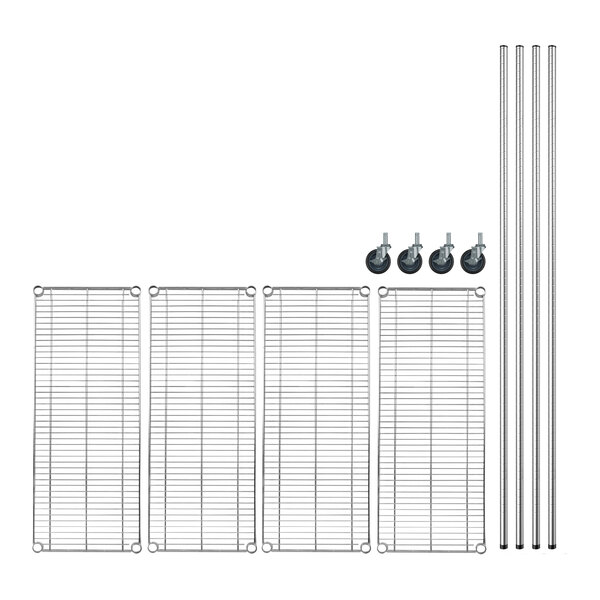 A Regency stainless steel wire shelving kit with wheels.