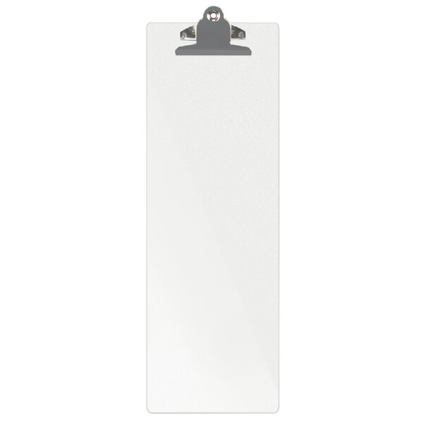 A clear customizable acrylic menu clip board.