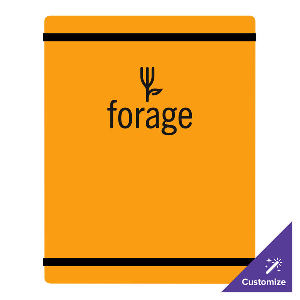 An orange rectangular acrylic board with black text.