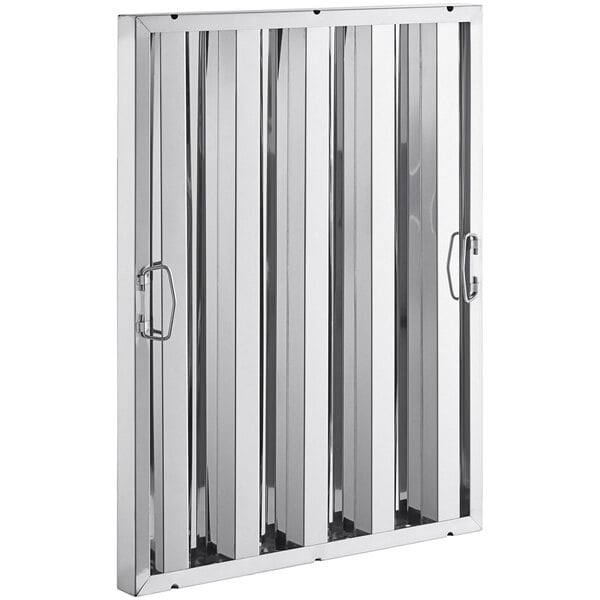 A stainless steel Steelton hood filter.