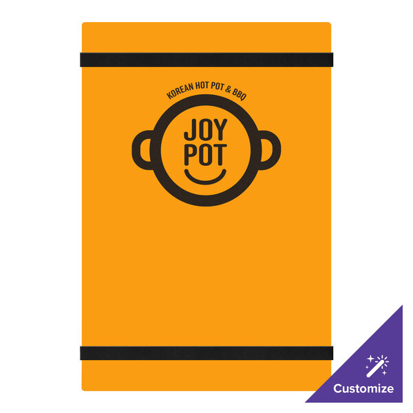 An orange and purple Menu Solutions menu board with a white logo on it.
