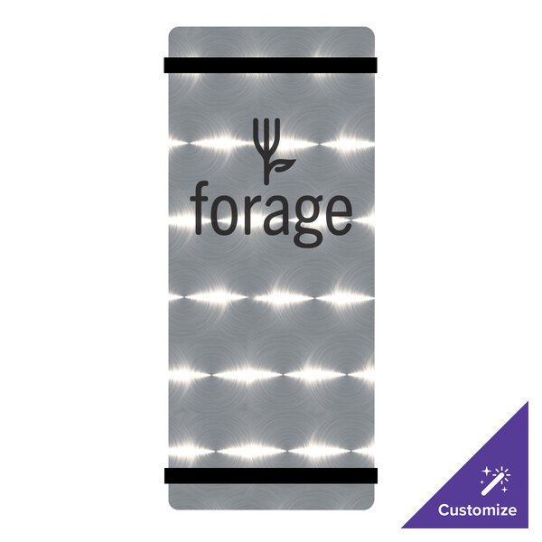 A rectangular silver aluminum menu board with black bands.